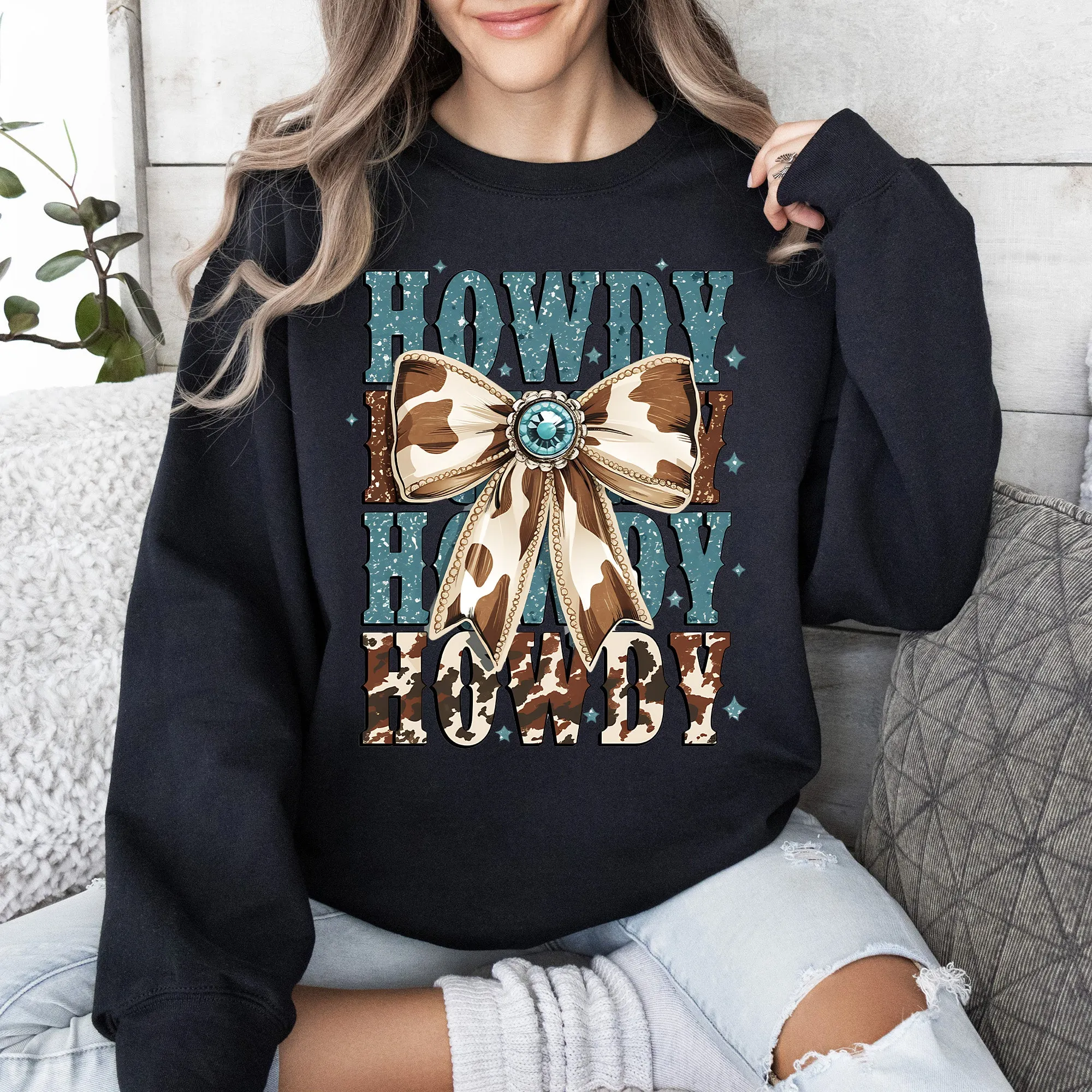 Howdy, Western, Cow Print, Cowboy, Cowgirl, Country Sweatshirt sold by Refinery Number One product image thumbnail 3
