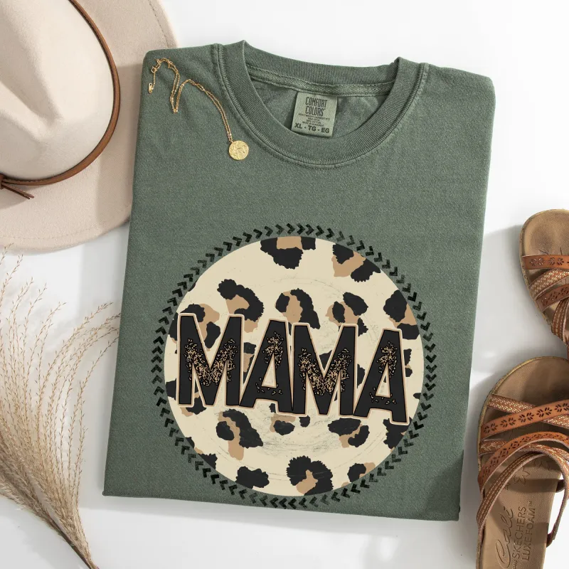 Mama, Leopard Print Circle, Western, Cowboy Tshirt Comfort Colors T-Shirt sold by Refinery Number One