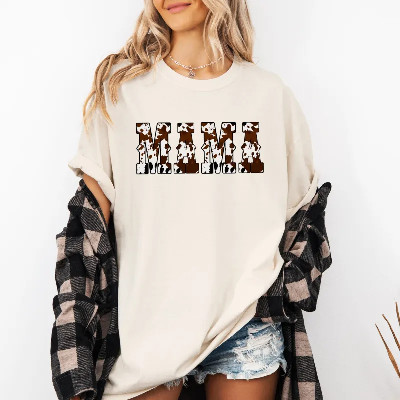 Mama, Cow Print, Western, Country, Varsity, Retro, Vintage Tshirt Comfort Colors T-Shirt sold by Refinery Number One