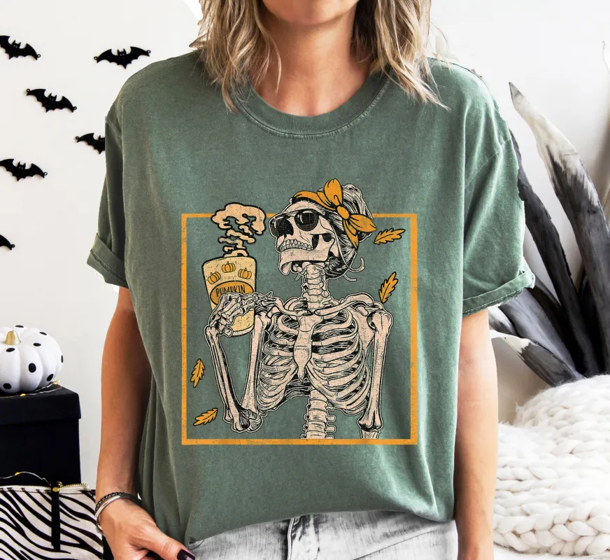 Coffee Lover Skeleton Lady, Mom, Retro, Aesthetic, Vintage, Comfort Colors Tshirt sold by Refinery Number One