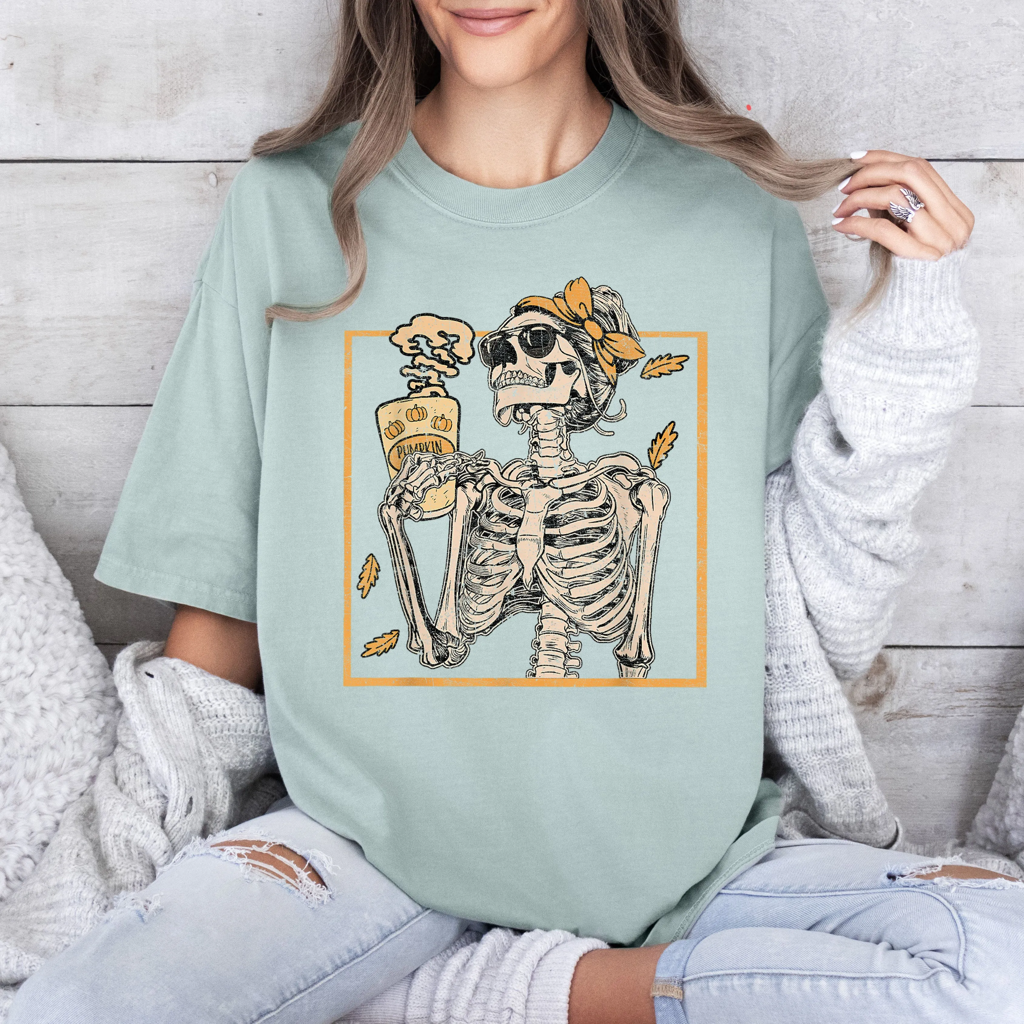 Coffee Lover Skeleton Lady, Mom, Retro, Aesthetic, Vintage, Comfort Colors Tshirt sold by Refinery Number One product image thumbnail 4