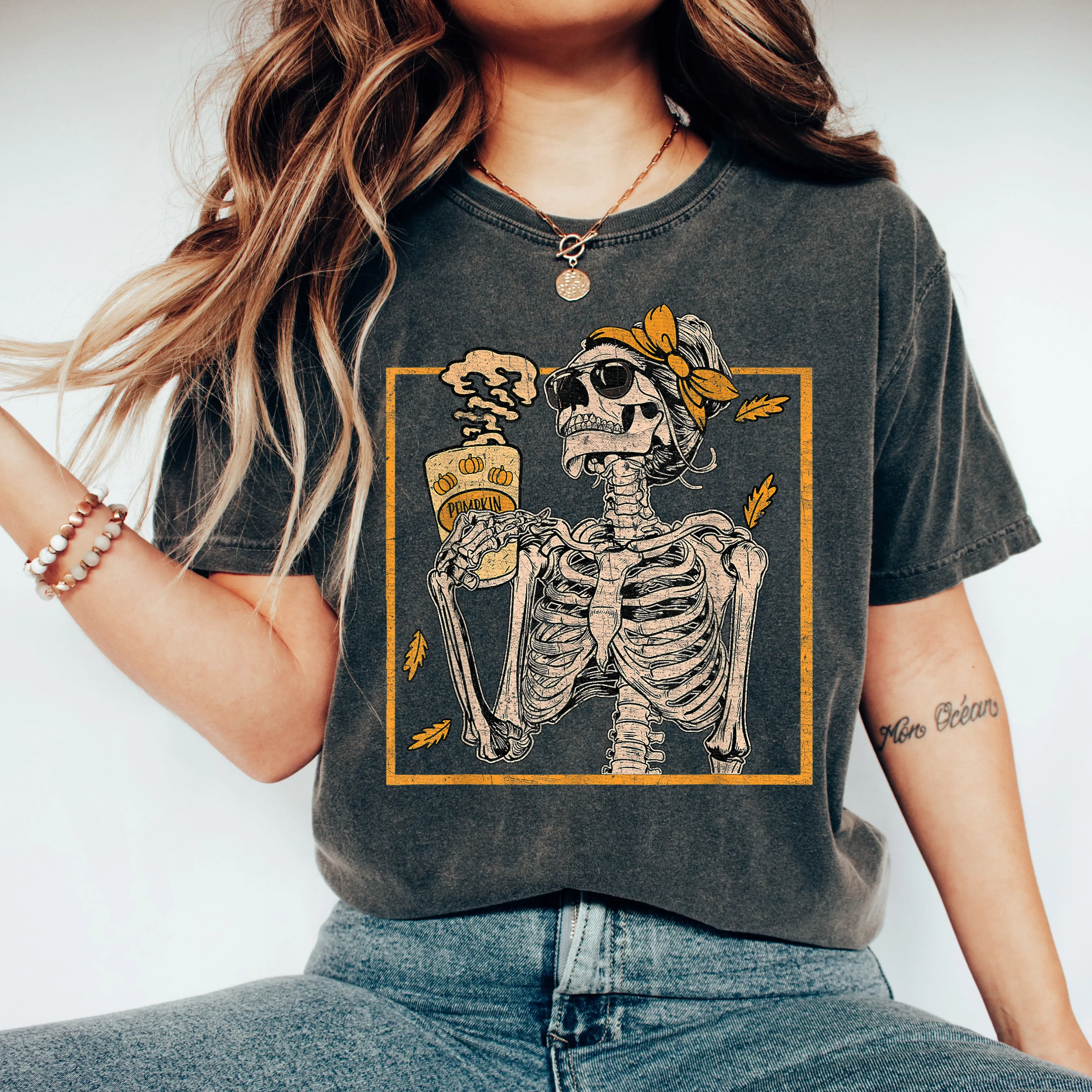Coffee Lover Skeleton Lady, Mom, Retro, Aesthetic, Vintage, Comfort Colors Tshirt sold by Refinery Number One product image thumbnail 2