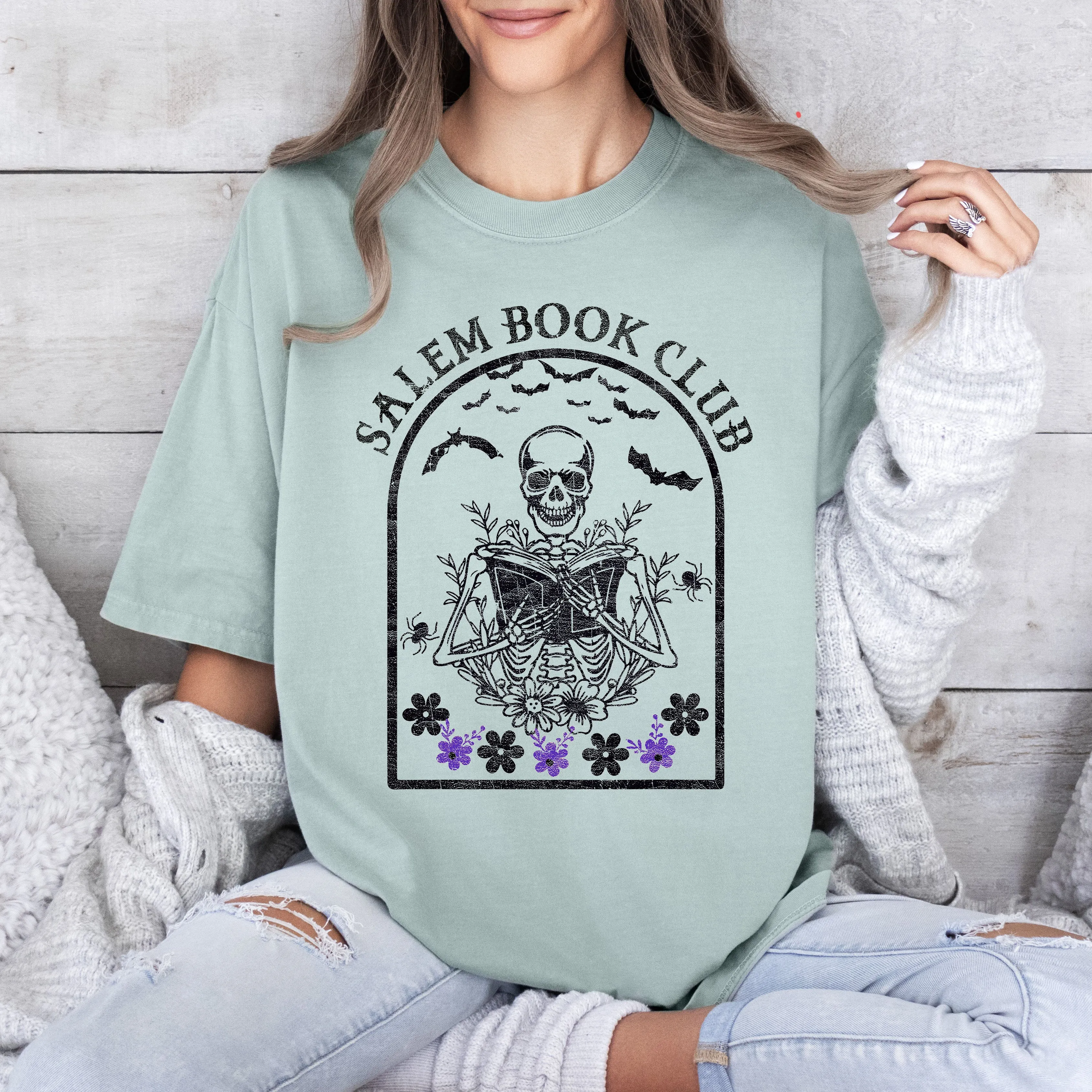 Salem Book Club, Funny Skeleton, Retro, Aesthetic, Vintage, Comfort Colors Tshirt sold by Refinery Number One product image thumbnail 3