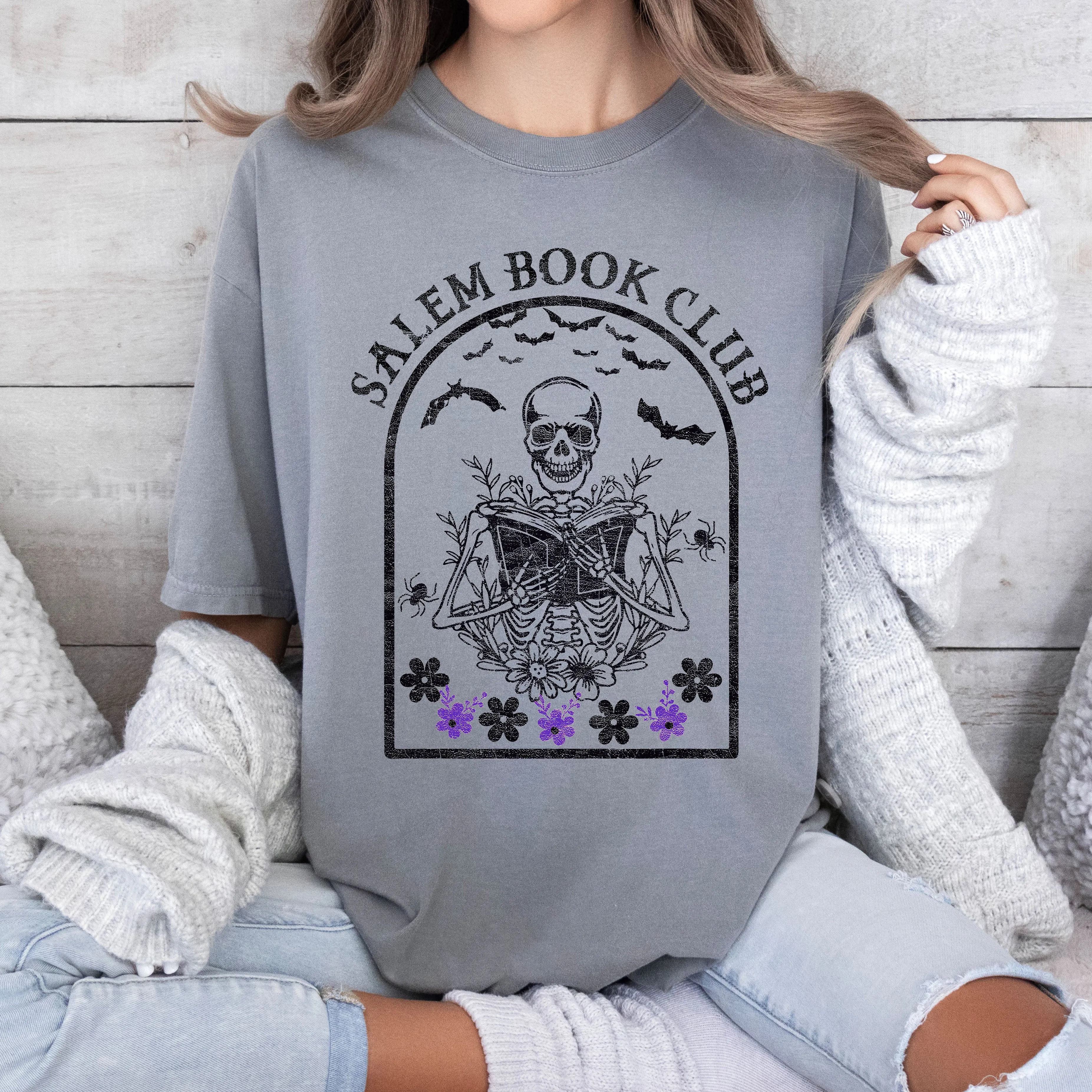 Salem Book Club, Funny Skeleton, Retro, Aesthetic, Vintage, Comfort Colors Tshirt sold by Refinery Number One product image thumbnail 4