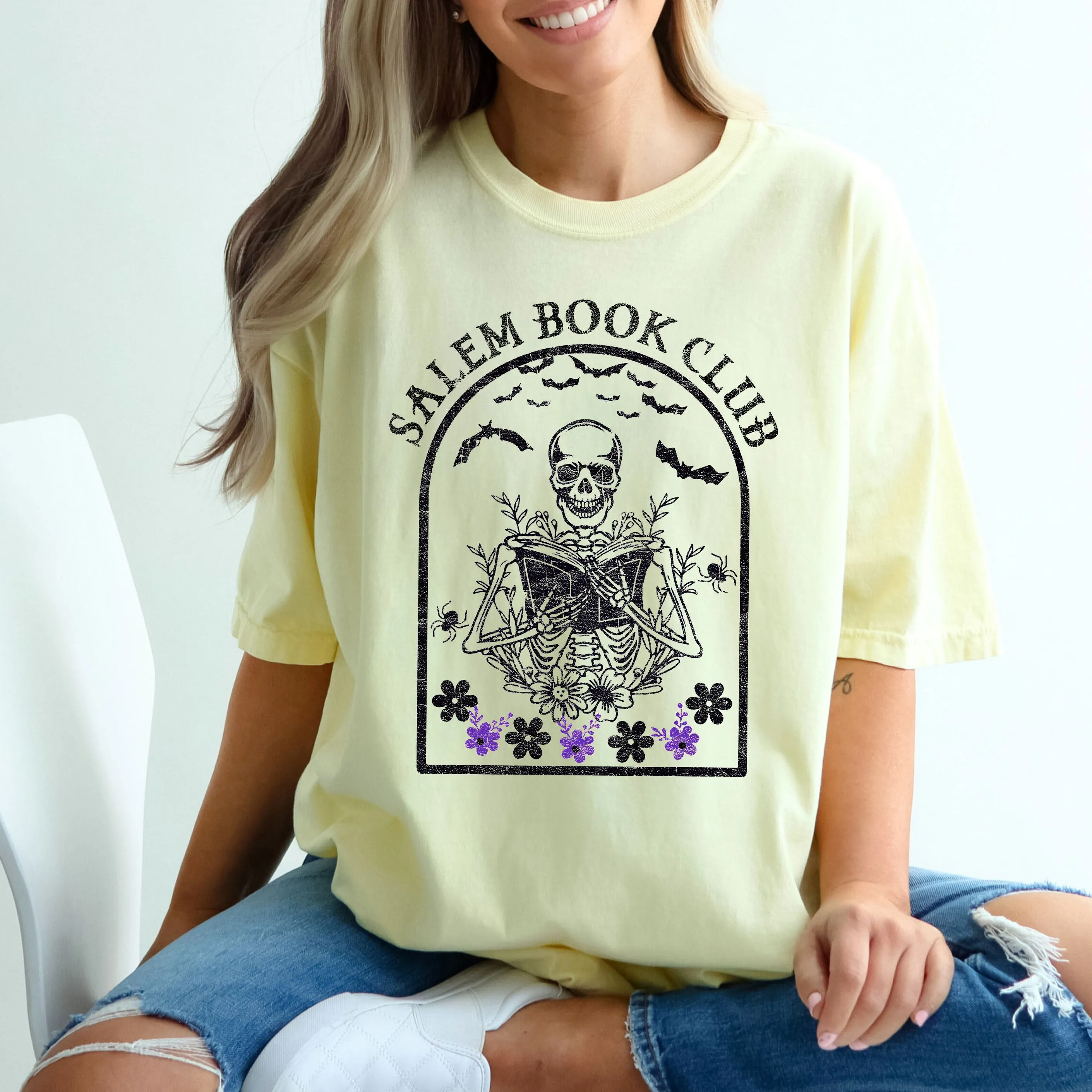 Salem Book Club, Funny Skeleton, Retro, Aesthetic, Vintage, Comfort Colors Tshirt sold by Refinery Number One