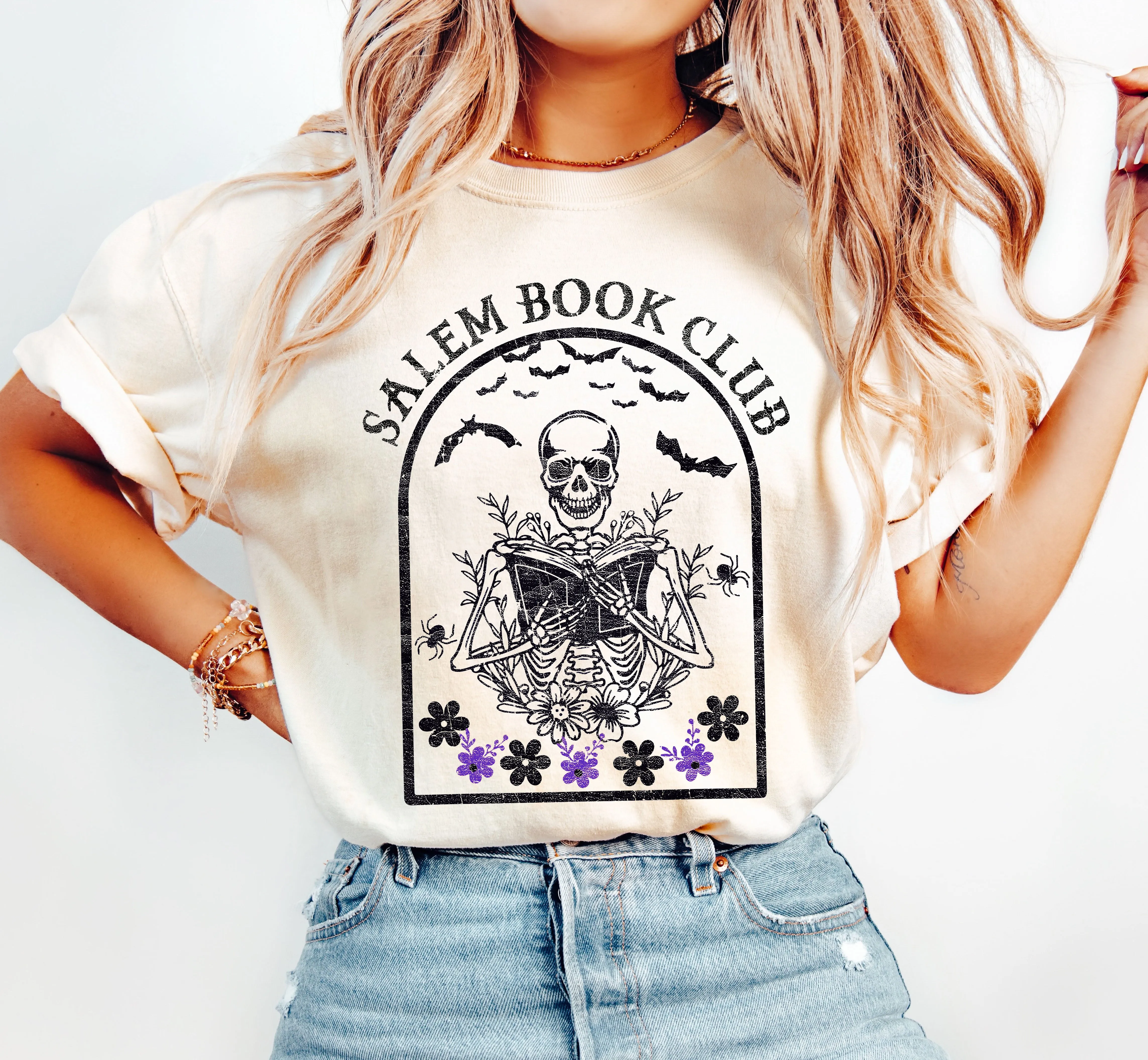 Salem Book Club, Funny Skeleton, Retro, Aesthetic, Vintage, Comfort Colors Tshirt sold by Refinery Number One product image thumbnail 2