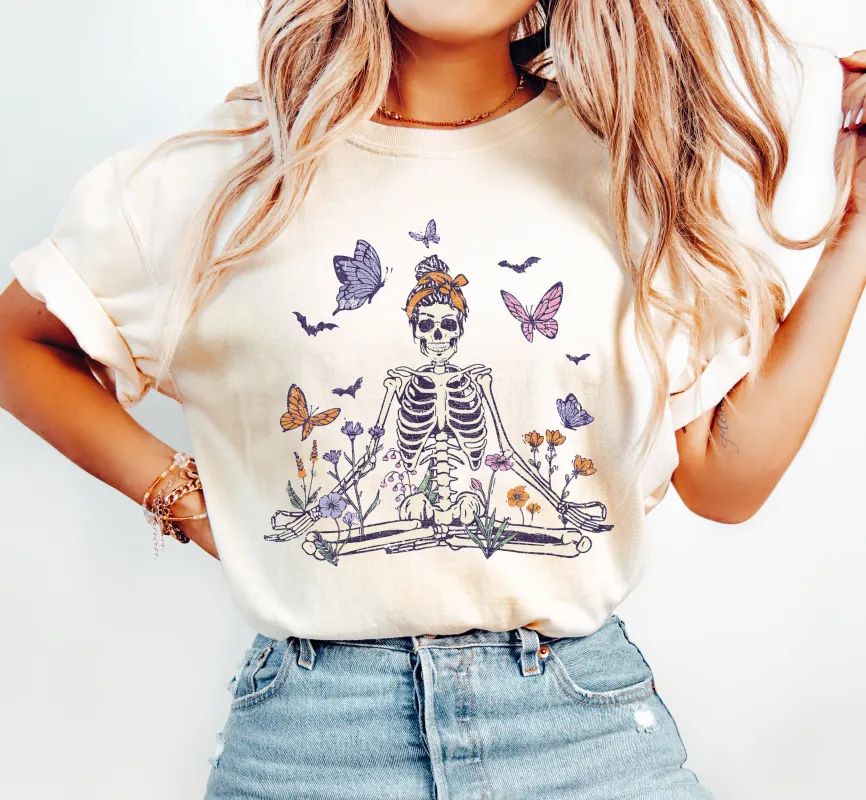 Meditating Skeleton, Mom, Retro, Aesthetic, Vintage, Comfort Colors Tshirt sold by Refinery Number One