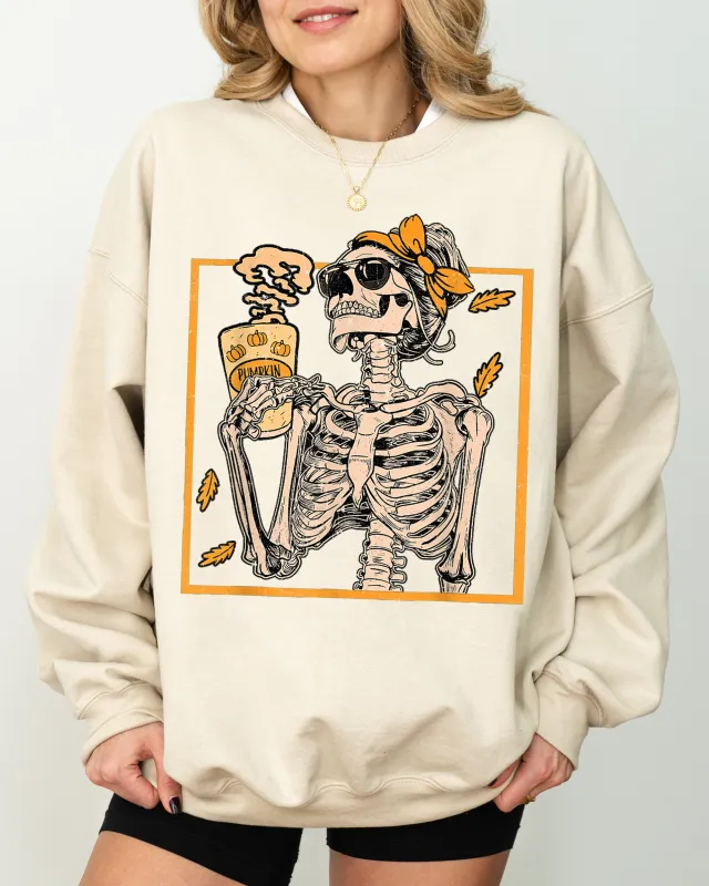 Coffee Lover Skeleton Lady, Mom, Retro, Aesthetic, Vintage Sweatshirt sold by Refinery Number One