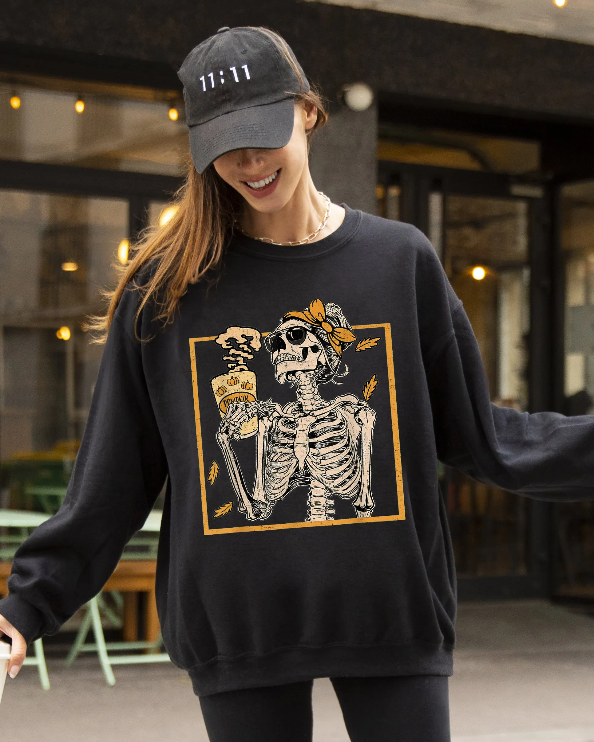 Coffee Lover Skeleton Lady, Mom, Retro, Aesthetic, Vintage Sweatshirt sold by Refinery Number One product image thumbnail 3