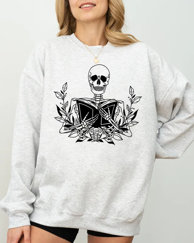 Reading Skeleton, Book Lover, Retro, Aesthetic, Vintage Sweatshirt sold by Refinery Number One