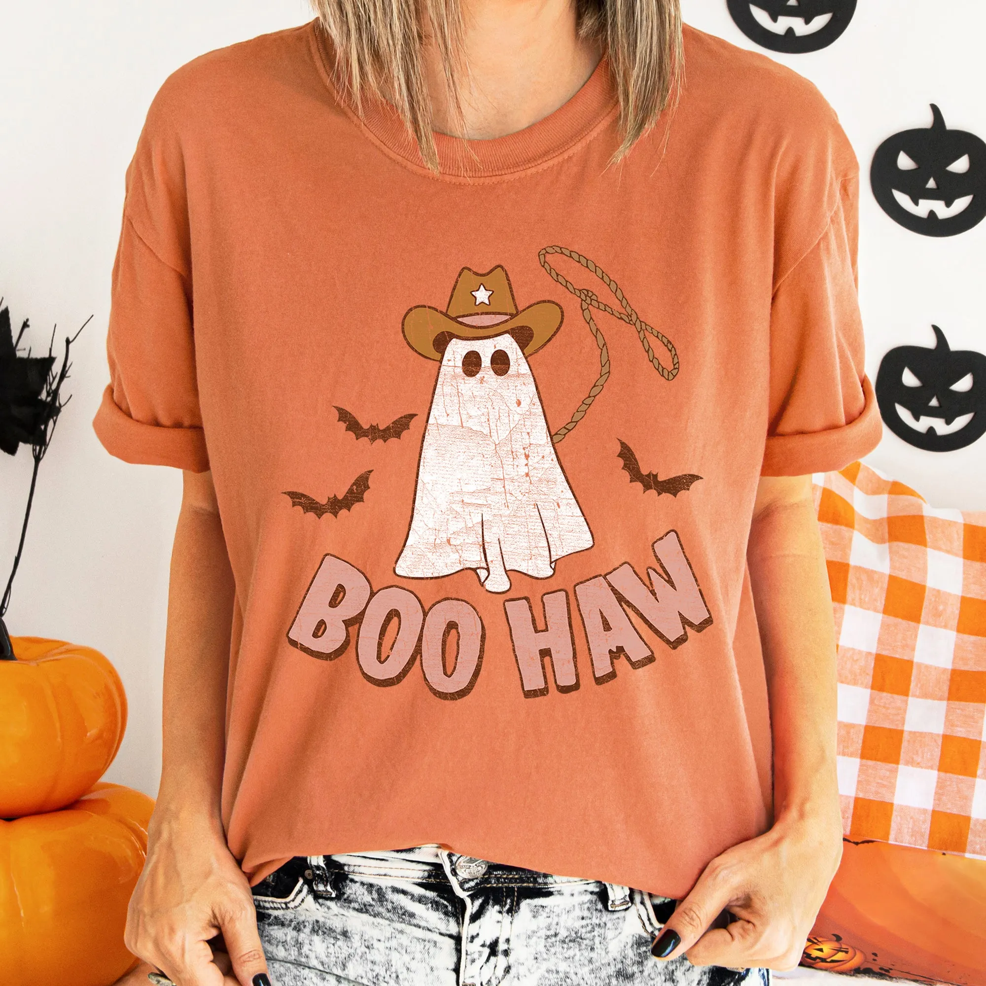 Boo Haw Retro Ghost Comfort Colors Tshirt sold by Refinery Number One product image thumbnail 2