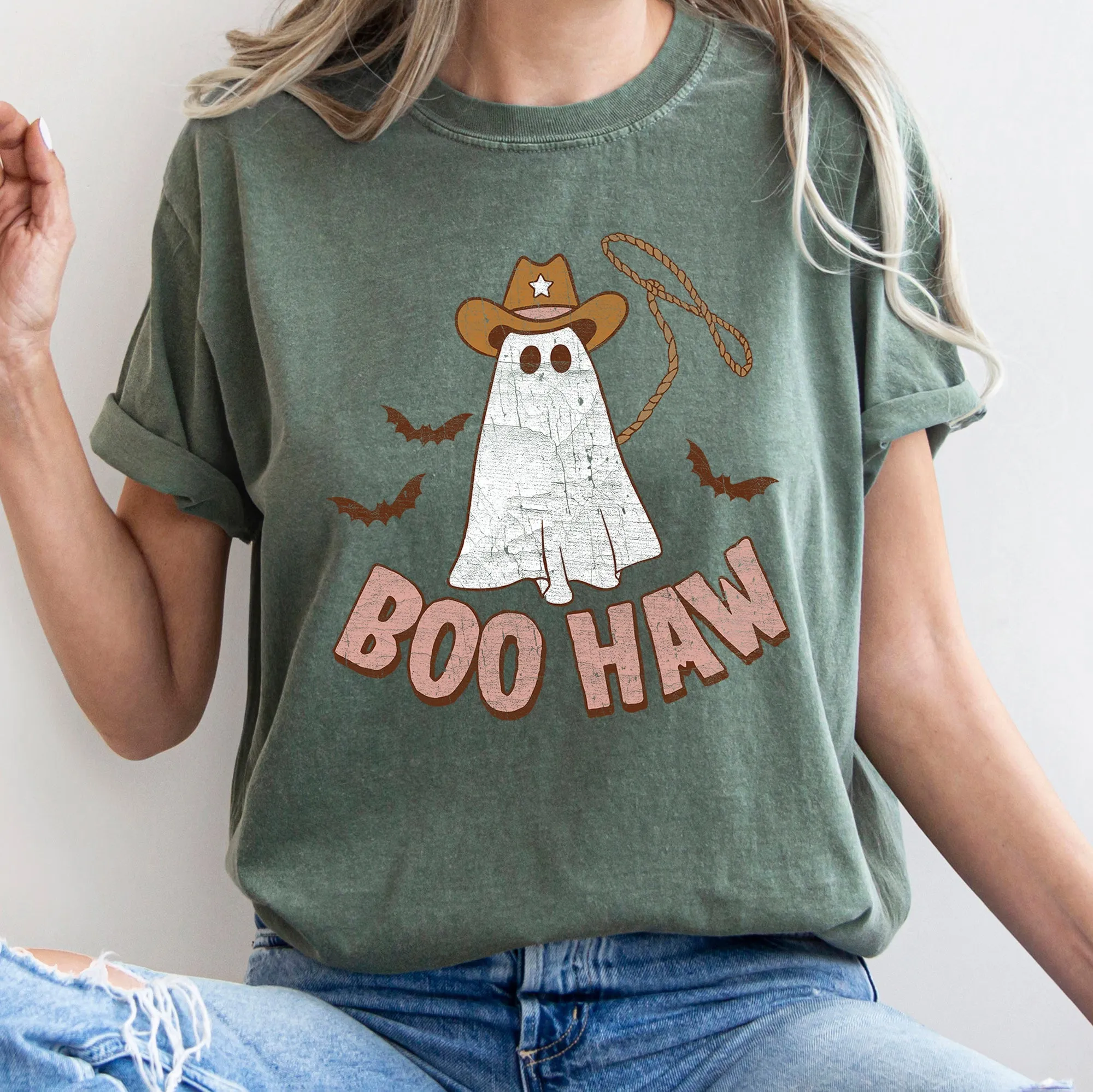 Boo Haw Retro Ghost Comfort Colors Tshirt sold by Refinery Number One product image thumbnail 4