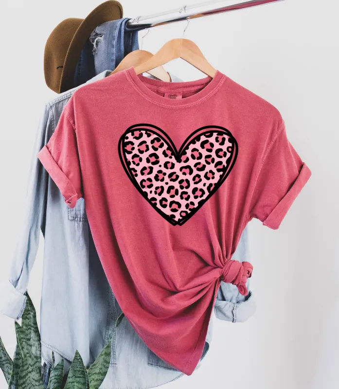 Heart Pink Leopard Print Comfort Colors Tshirt sold by Refinery Number One