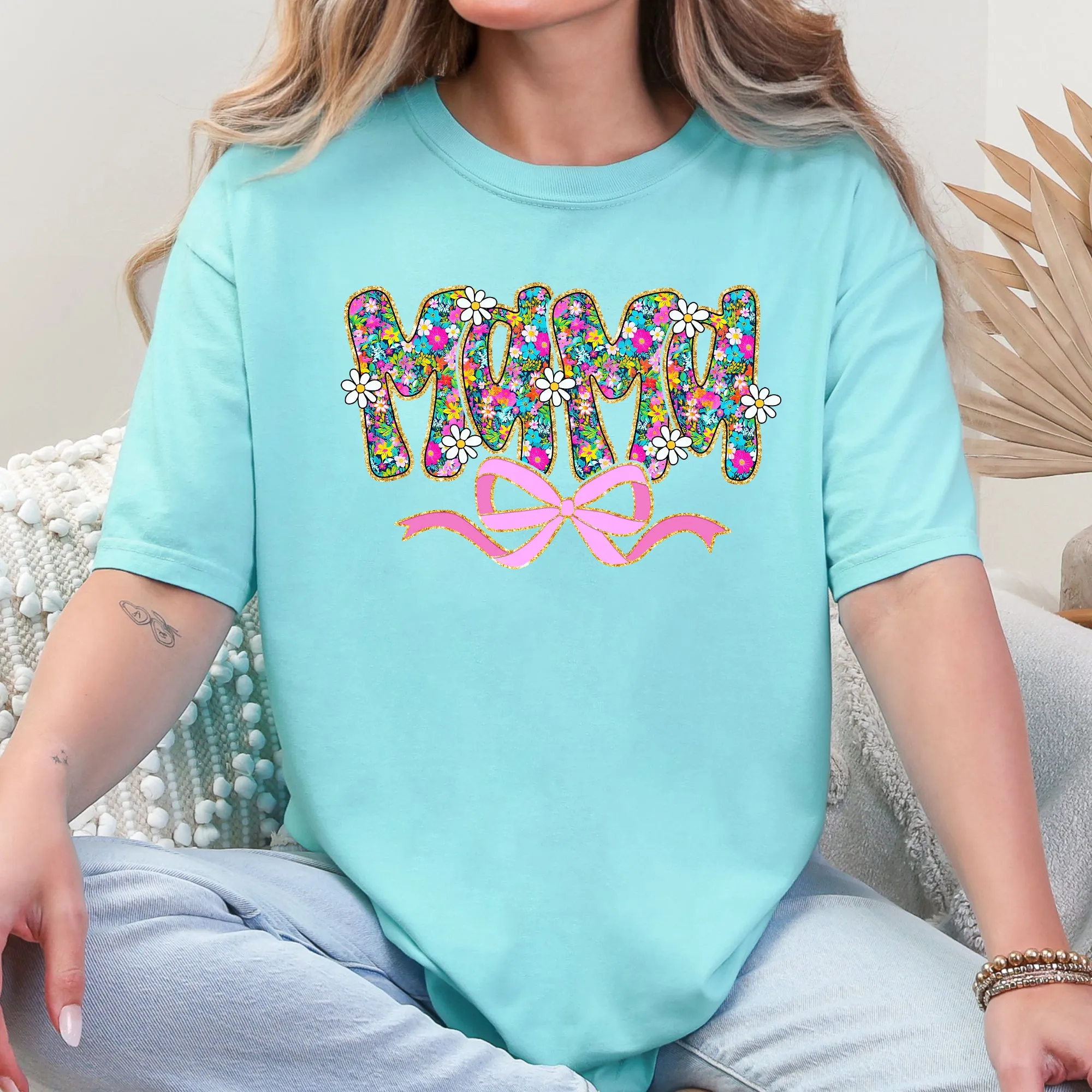 Mama, Mother's Day, Ribbon, Bow, Floral, Flowers, Bright, Colorful, Pastels Tshirt Comfort Colors T-Shirt sold by Refinery Number One