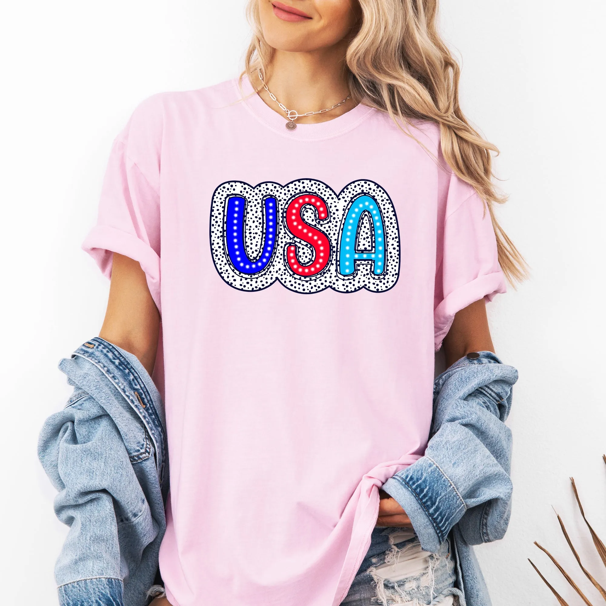 USA, Dalmatian Print, Patriotic, Red, White, Blue, America, 4th of July Tshirt Comfort Colors T-Shirt sold by Refinery Number One product image thumbnail 3