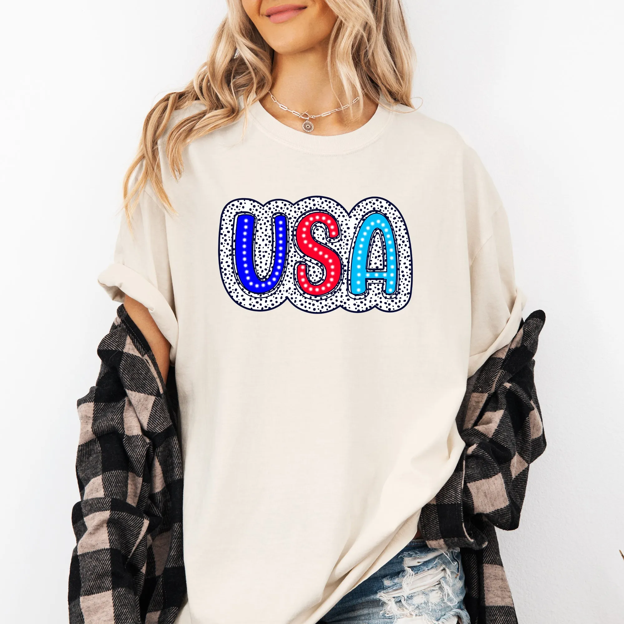 USA, Dalmatian Print, Patriotic, Red, White, Blue, America, 4th of July Tshirt Comfort Colors T-Shirt sold by Refinery Number One product image thumbnail 5