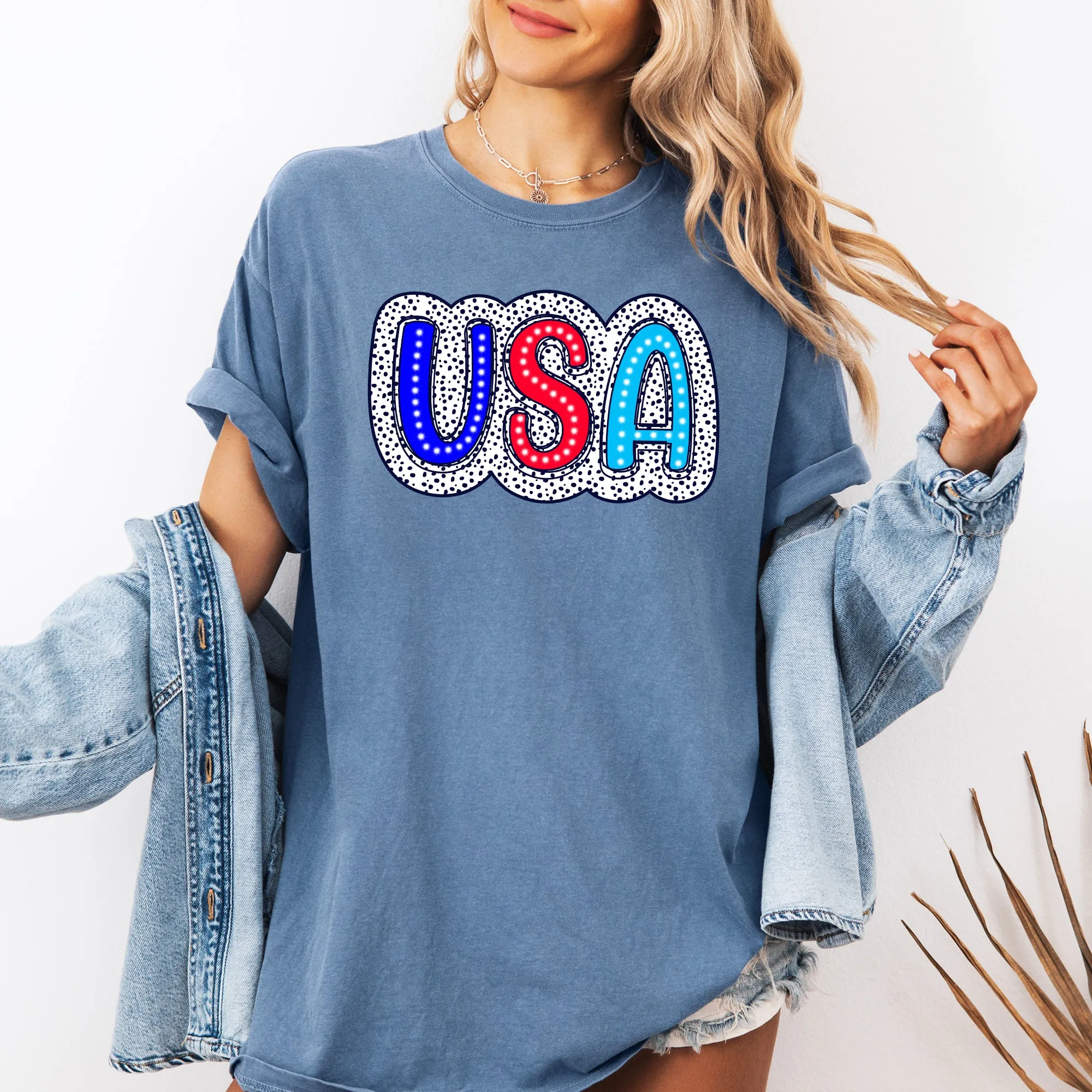 USA, Dalmatian Print, Patriotic, Red, White, Blue, America, 4th of July Tshirt Comfort Colors T-Shirt sold by Refinery Number One product image thumbnail 2