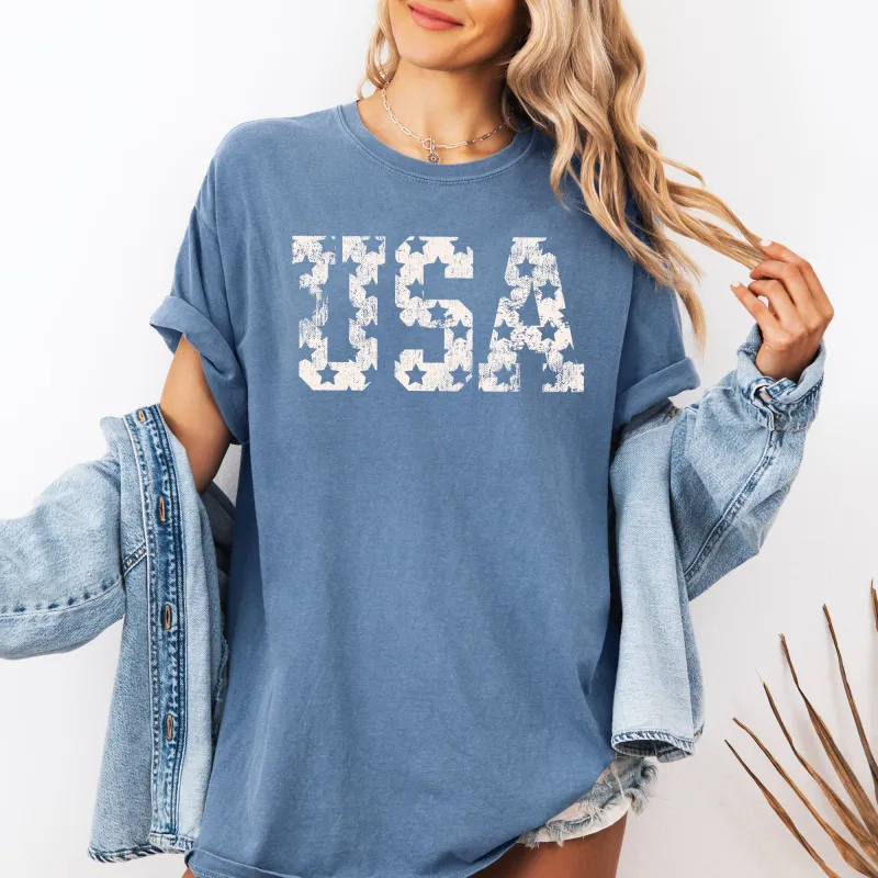 Retro, USA Stars, Patriotic, America, 4th of July Tshirt Comfort Colors T-Shirt sold by Refinery Number One