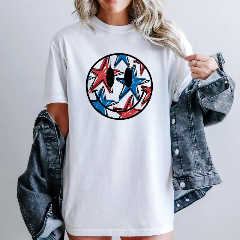 Retro Smiley, Patriotic, USA, America, 4th of July Tshirt Comfort Colors T-Shirt sold by Refinery Number One