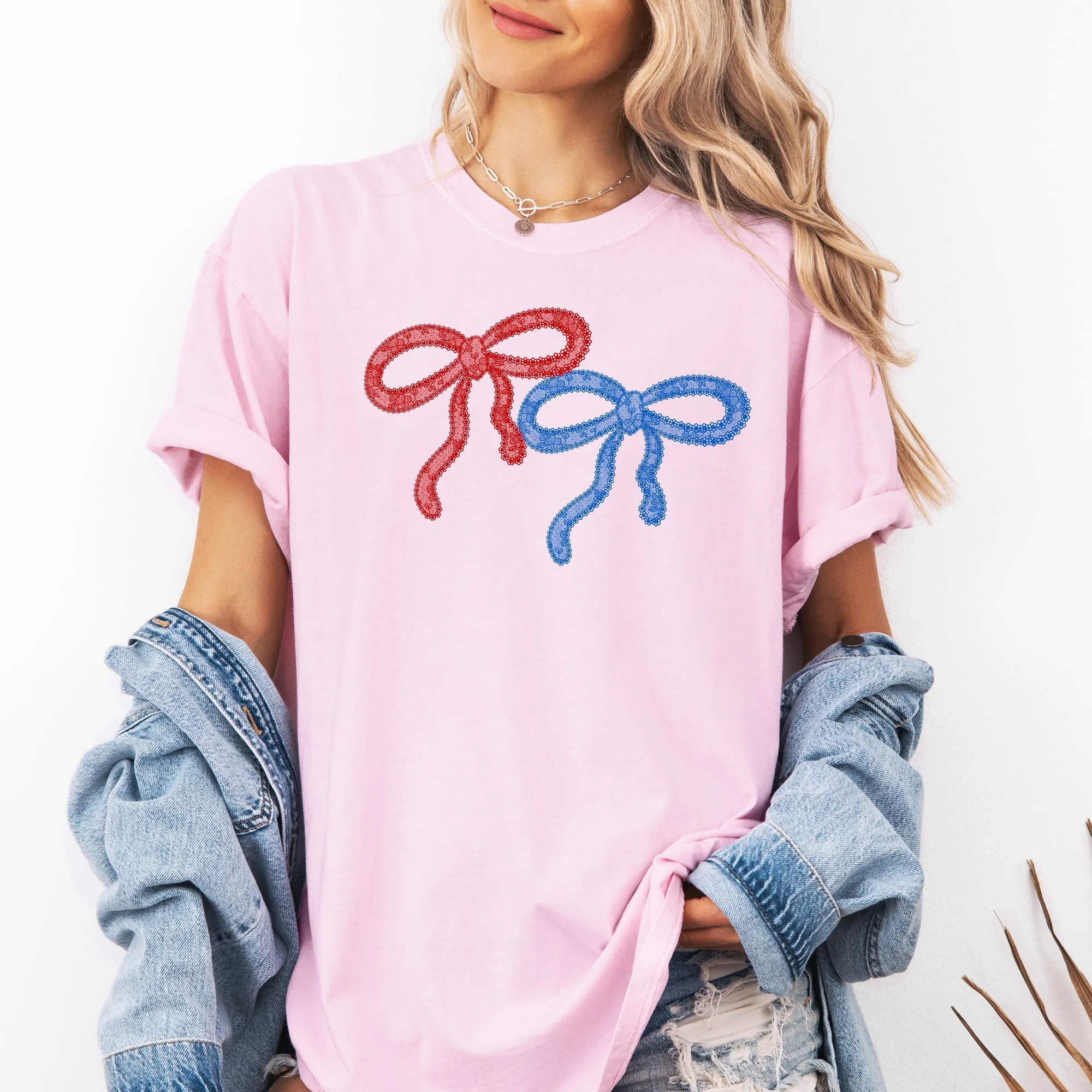 Retro Lace, Red, Blue, Patriotic, America, 4th of July Tshirt Comfort Colors T-Shirt sold by Refinery Number One product image thumbnail 2