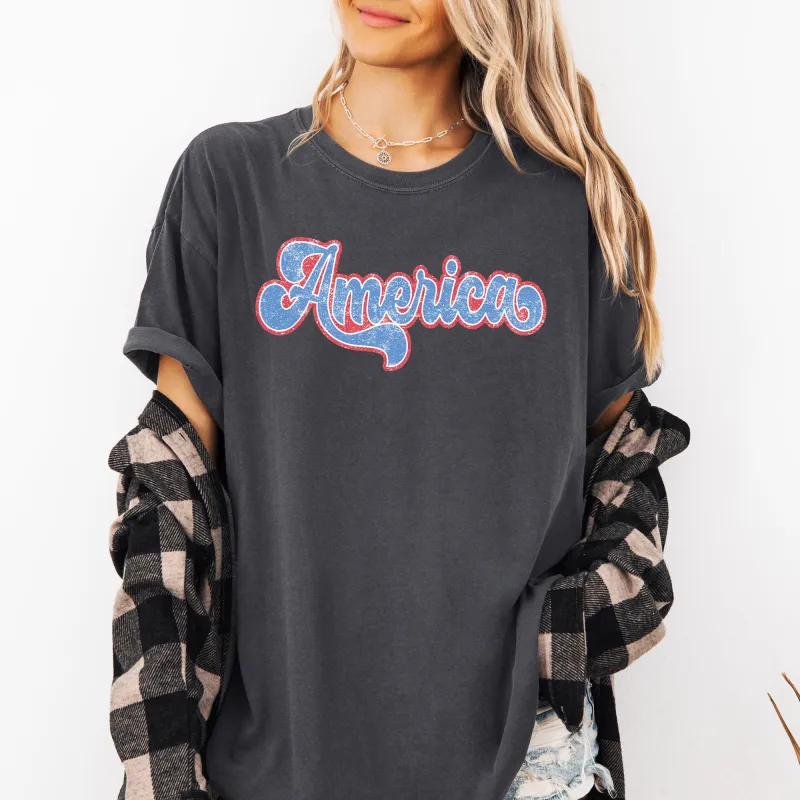 Retro America, Grunge, Vintage, Patriotic, USA, 4th of July Tshirt Comfort Colors T-Shirt sold by Refinery Number One