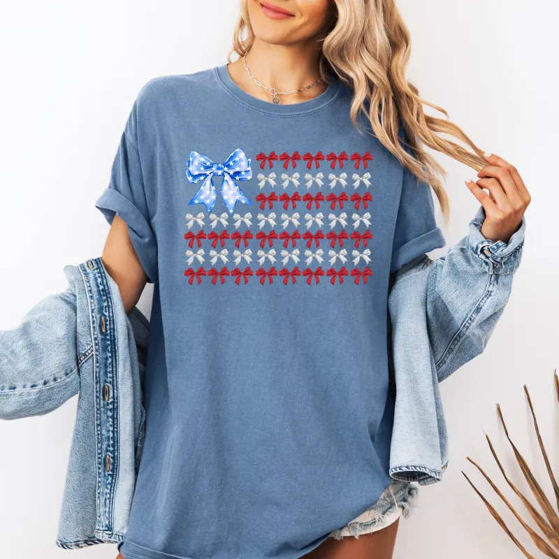 Patriotic Bows, Flag, USA, Coquette, Ribbons, America, 4th of July Tshirt Comfort Colors T-Shirt sold by Refinery Number One