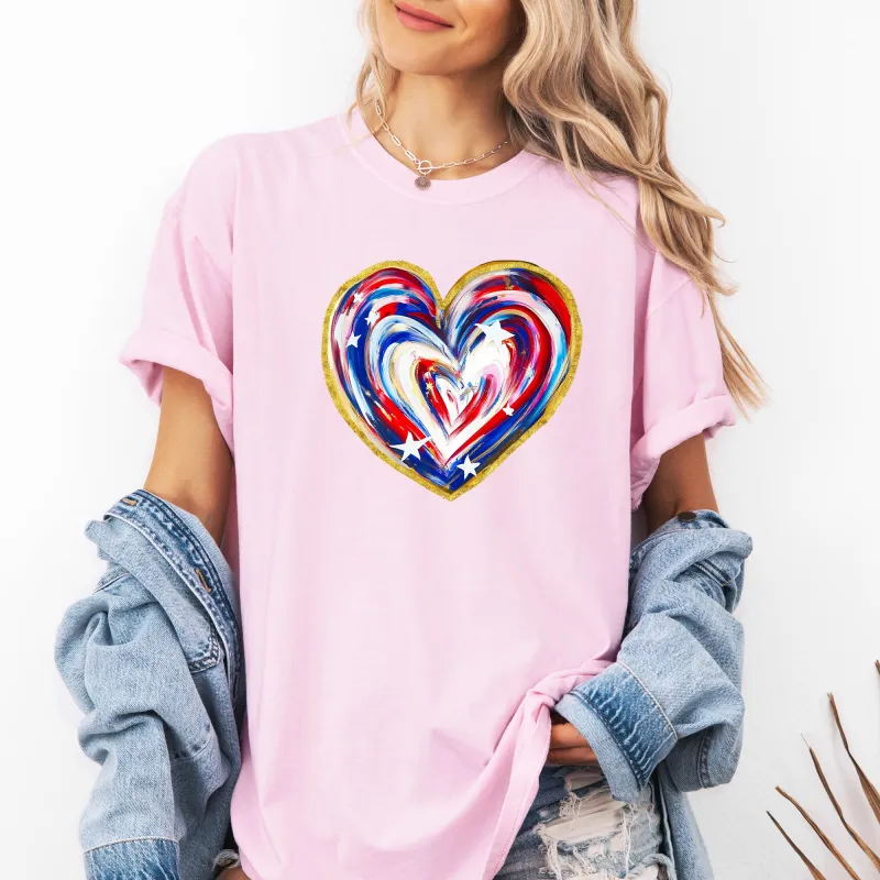 Painted Patriotic Heart, America, USA, Stars, 4th of July Tshirt Comfort Colors T-Shirt sold by Refinery Number One