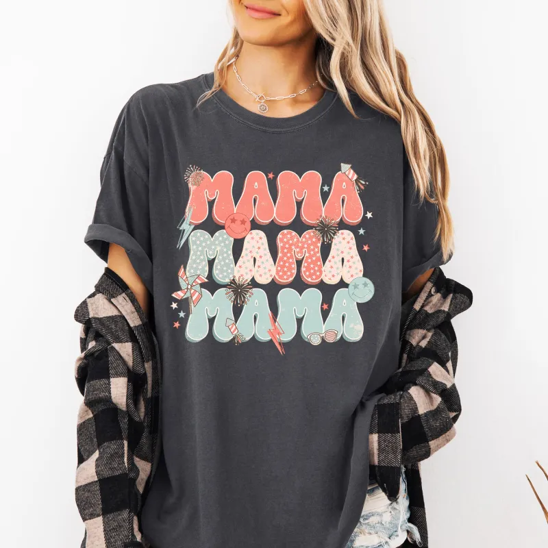 Mama, Patriotic, 4th of July, Fireworks, Retro, USA, America, 4th of July Tshirt Comfort Colors T-Shirt sold by Refinery Number One