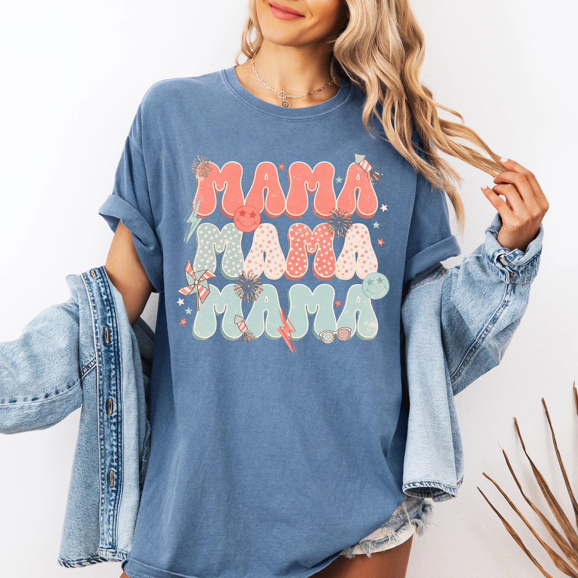 Mama, Patriotic, 4th of July, Fireworks, Retro, USA, America, 4th of July Tshirt Comfort Colors T-Shirt sold by Refinery Number One product image thumbnail 4