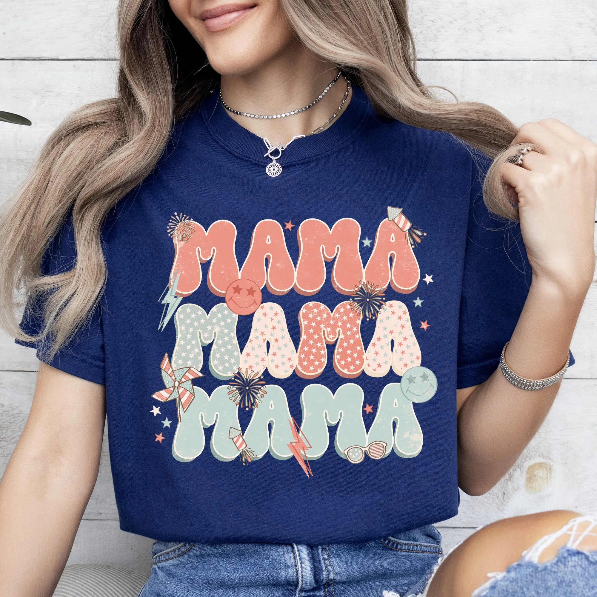 Mama, Patriotic, 4th of July, Fireworks, Retro, USA, America, 4th of July Tshirt Comfort Colors T-Shirt sold by Refinery Number One product image thumbnail 2