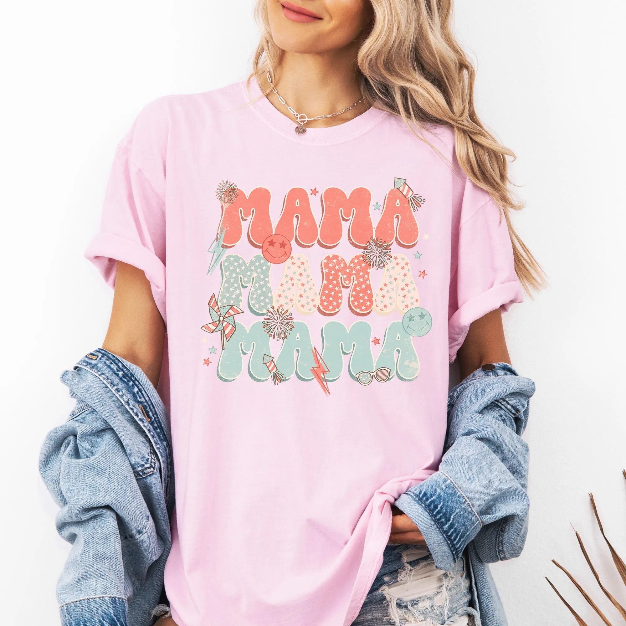 Mama, Patriotic, 4th of July, Fireworks, Retro, USA, America, 4th of July Tshirt Comfort Colors T-Shirt sold by Refinery Number One product image thumbnail 3