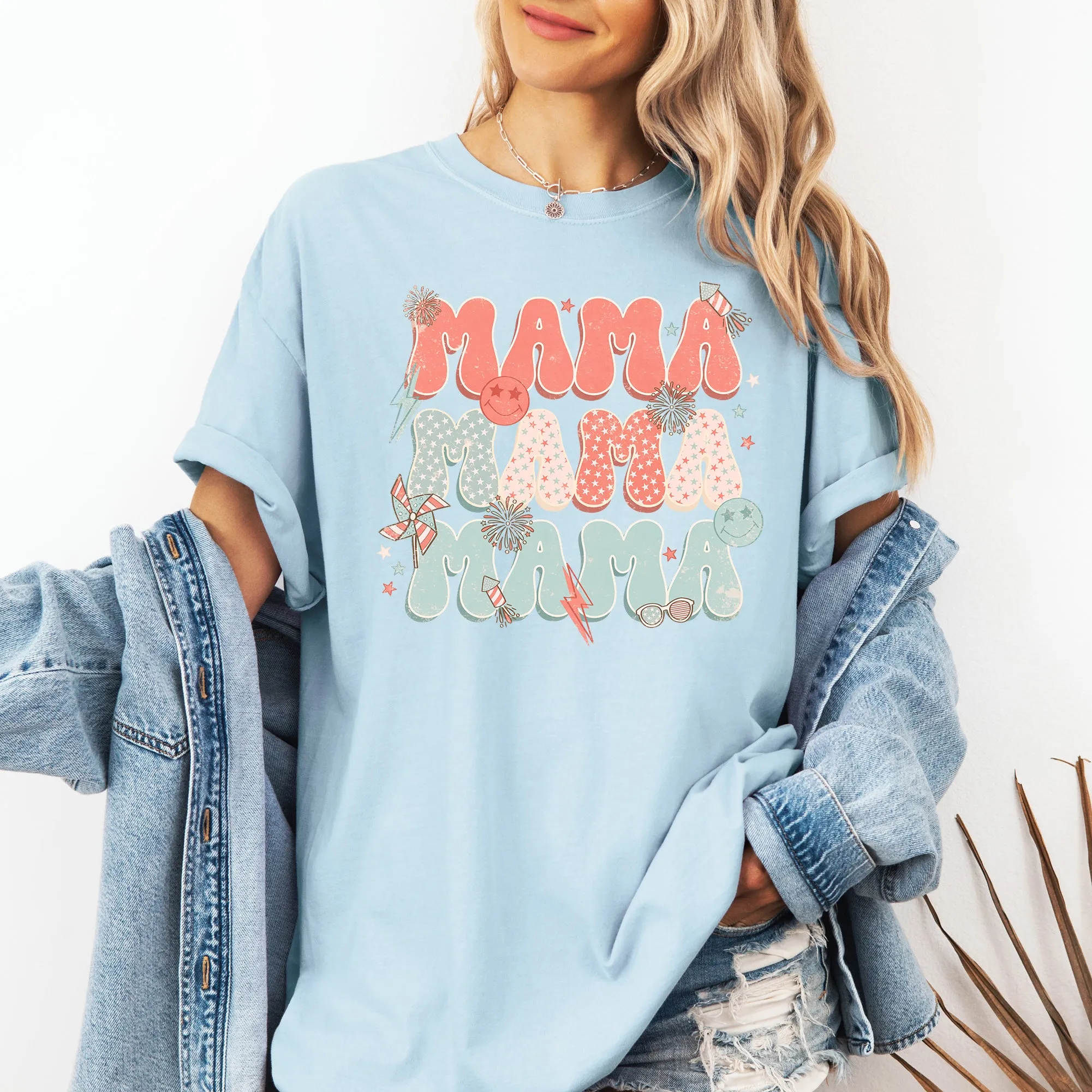 Mama, Patriotic, 4th of July, Fireworks, Retro, USA, America, 4th of July Tshirt Comfort Colors T-Shirt sold by Refinery Number One product image thumbnail 5