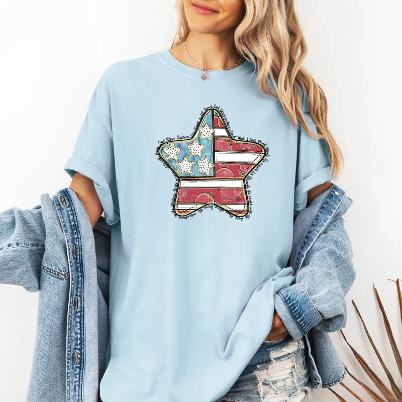 God Bless America Star, Patriotic, Flag, USA, America, 4th of July Tshirt Comfort Colors T-Shirt sold by Refinery Number One