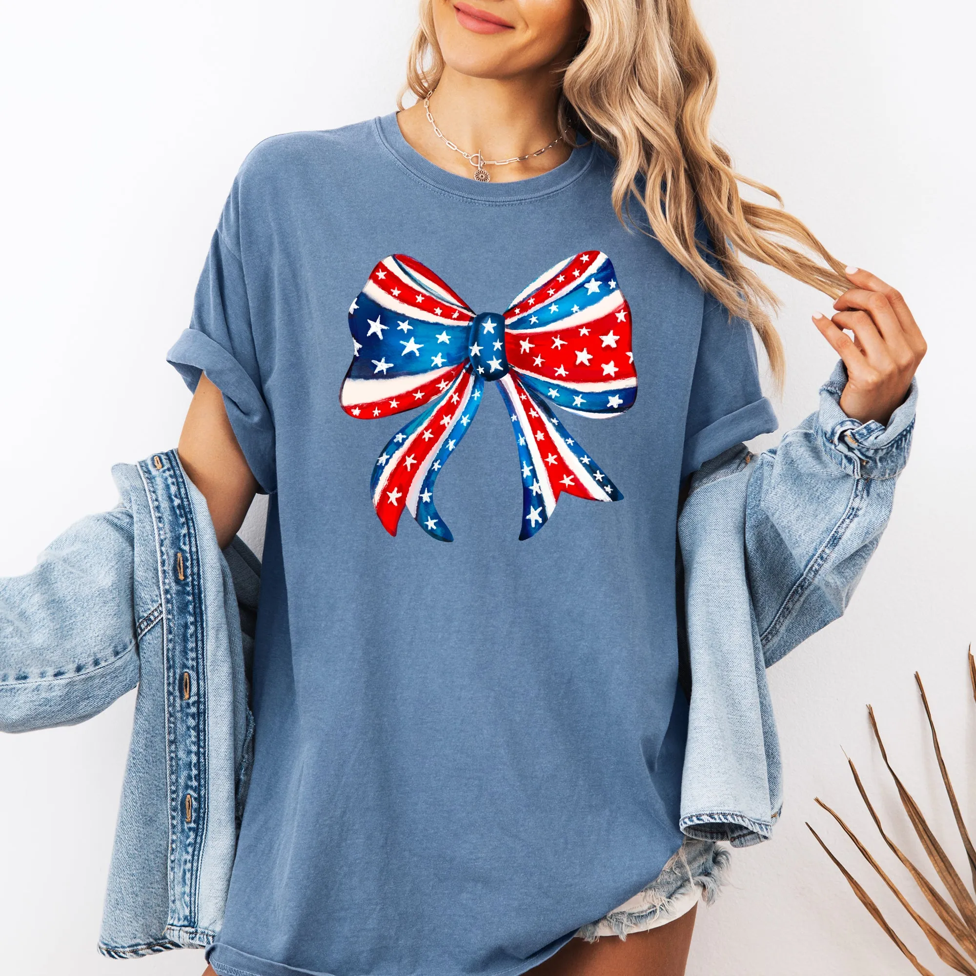 American, Bow, Red, White, Blue, Patriotic, 4th of July Tshirt Comfort Colors T-Shirt sold by Refinery Number One product image thumbnail 2