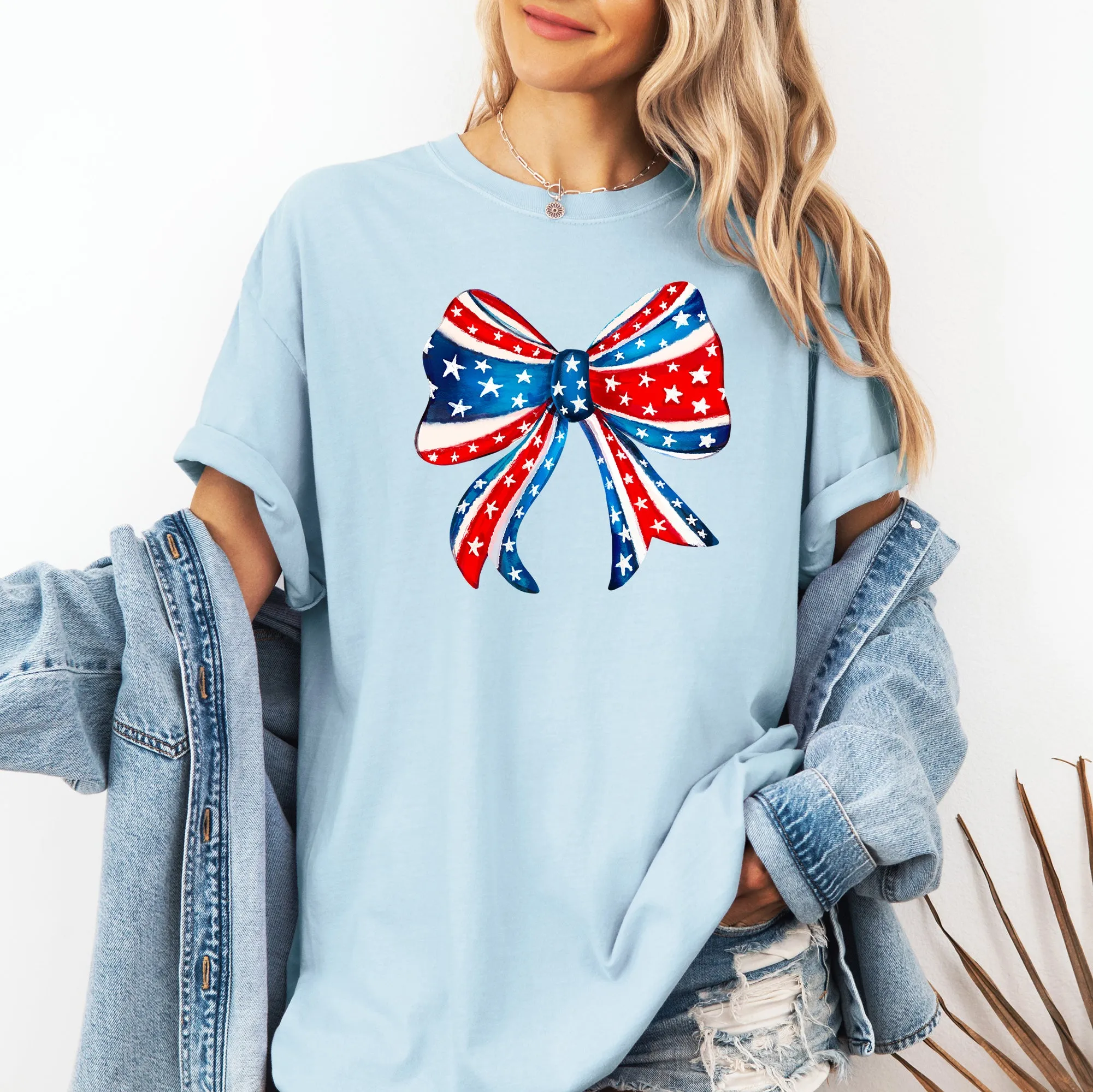 American, Bow, Red, White, Blue, Patriotic, 4th of July Tshirt Comfort Colors T-Shirt sold by Refinery Number One product image thumbnail 4