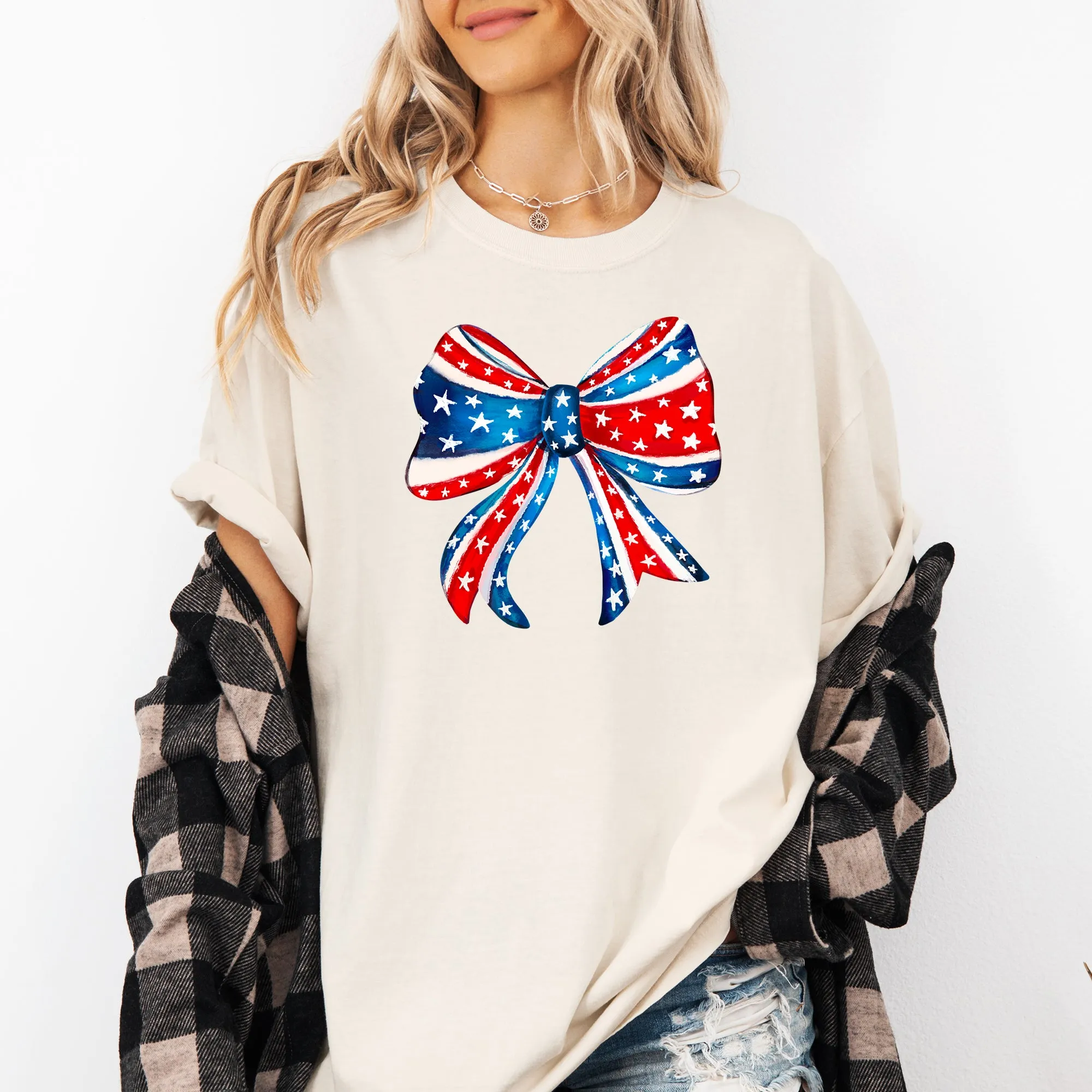 American, Bow, Red, White, Blue, Patriotic, 4th of July Tshirt Comfort Colors T-Shirt sold by Refinery Number One product image thumbnail 5