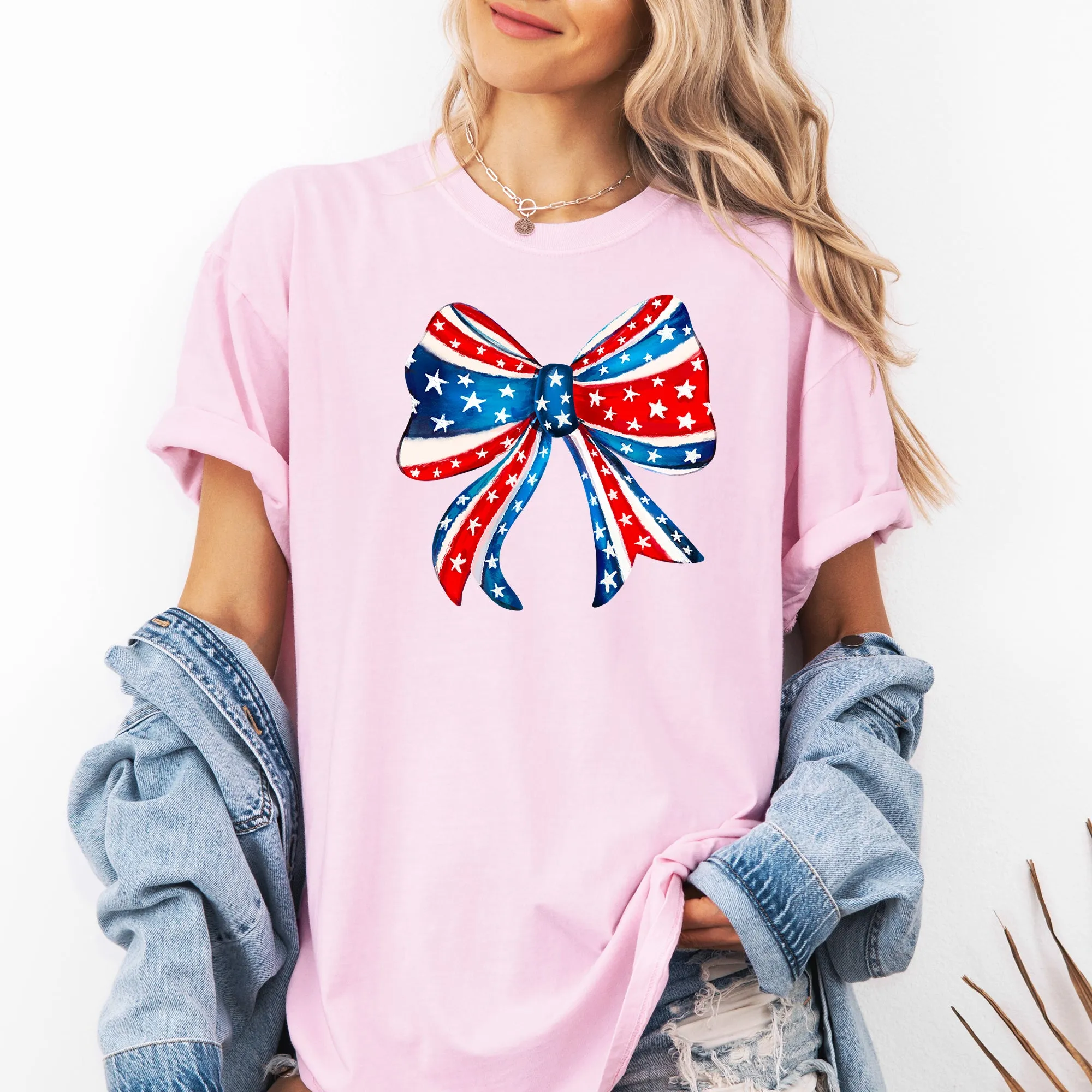 American, Bow, Red, White, Blue, Patriotic, 4th of July Tshirt Comfort Colors T-Shirt sold by Refinery Number One