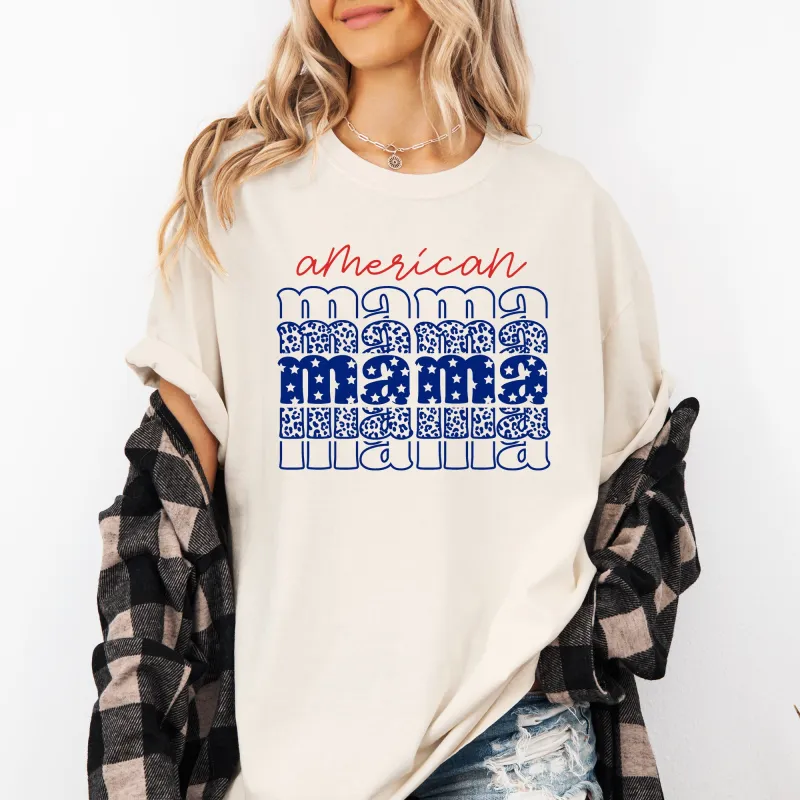 American Mama, Retro, Patriotic, Stars, Leopard, 4th of July Tshirt Comfort Colors T-Shirt sold by Refinery Number One