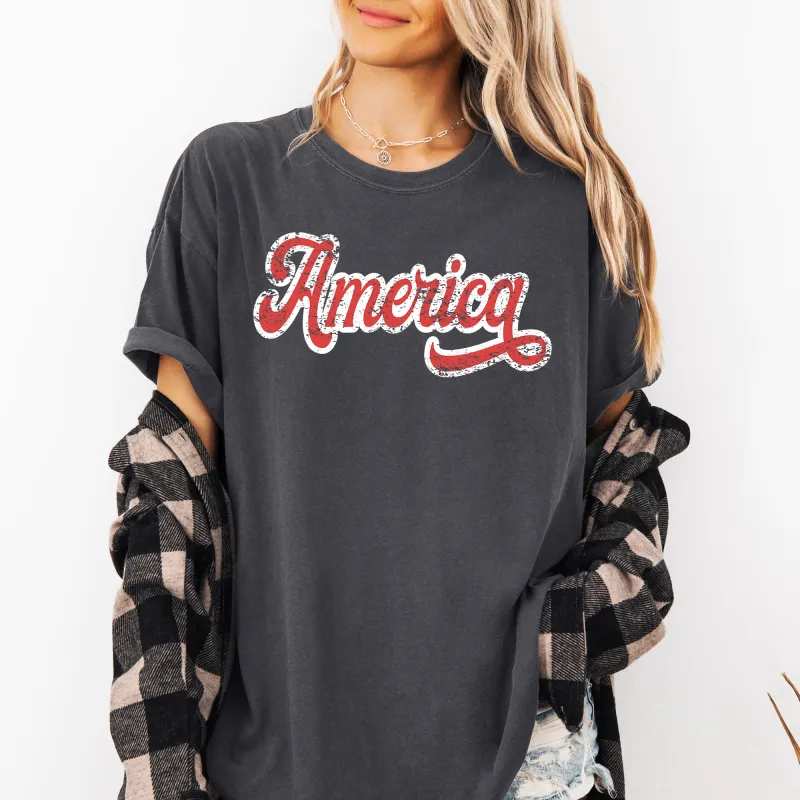America, Red, White, Varsity, Retro, Patriotic, USA, 4th of July Tshirt Comfort Colors T-Shirt sold by Refinery Number One