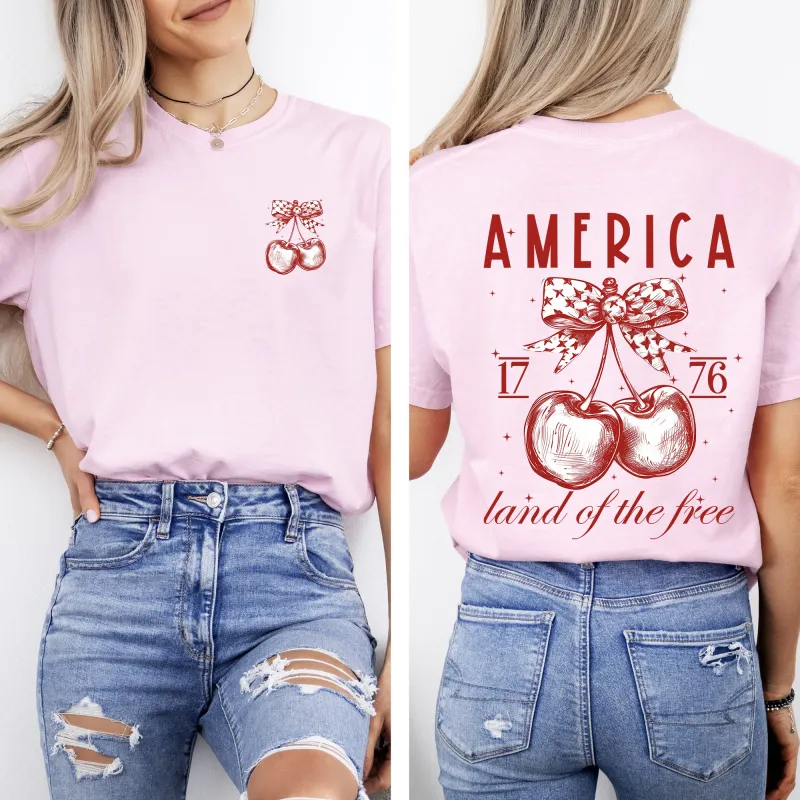 America, Land Of The Free, 1776, Cherries, Patriotic, 4th of July Tshirt Comfort Colors T-Shirt sold by Refinery Number One