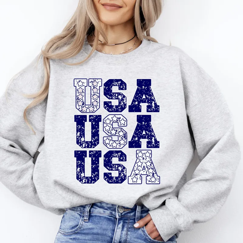 USA, Retro Patriotic, America, Stars, Blue, 4th of July Sweatshirt sold by Refinery Number One