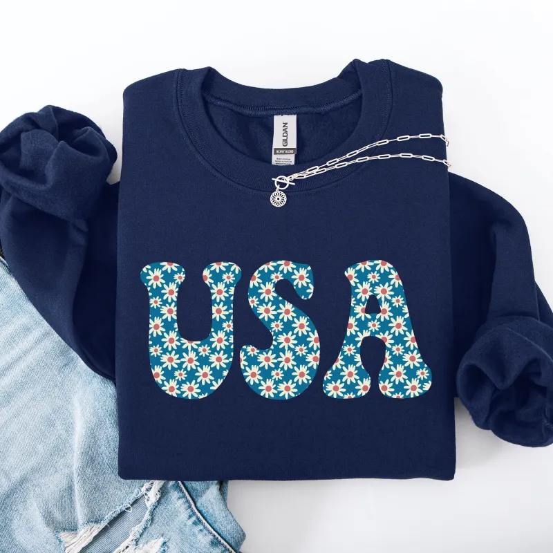 USA Retro Daisies, Patriotic, America, 4th of July Sweatshirt made by Refinery Number One