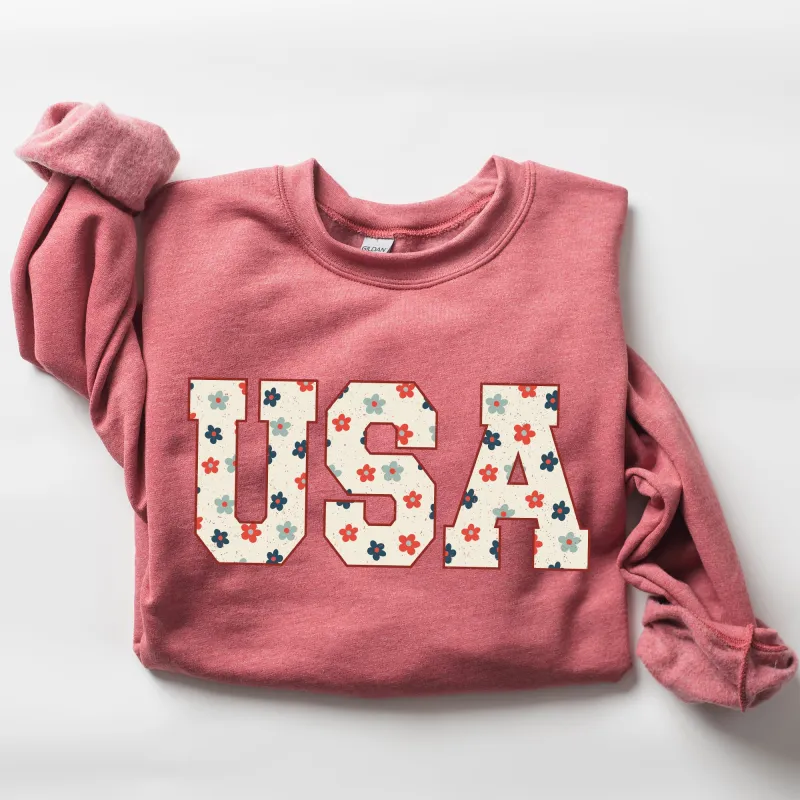 USA Flowers, Minimalist, Patriotic, America, 4th of July Sweatshirt sold by Refinery Number One