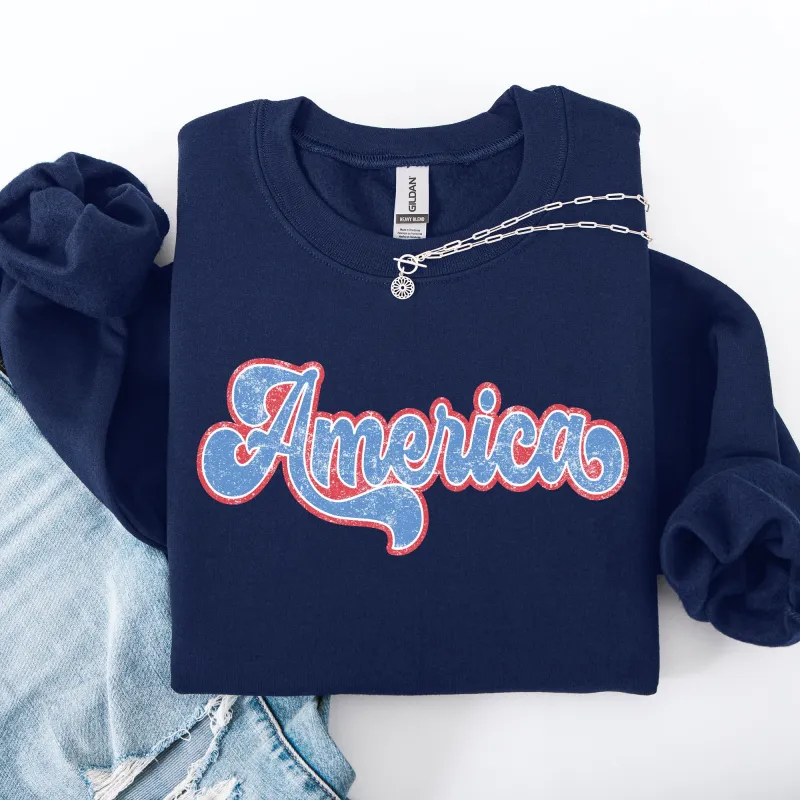 Retro America, Grunge, Vintage, Patriotic, USA, 4th of July Sweatshirt sold by Refinery Number One
