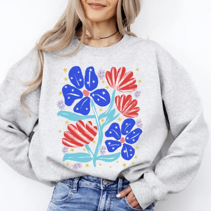 Patriotic Flowers, Red White Blue, America, USA, 4th of July Sweatshirt sold by Refinery Number One