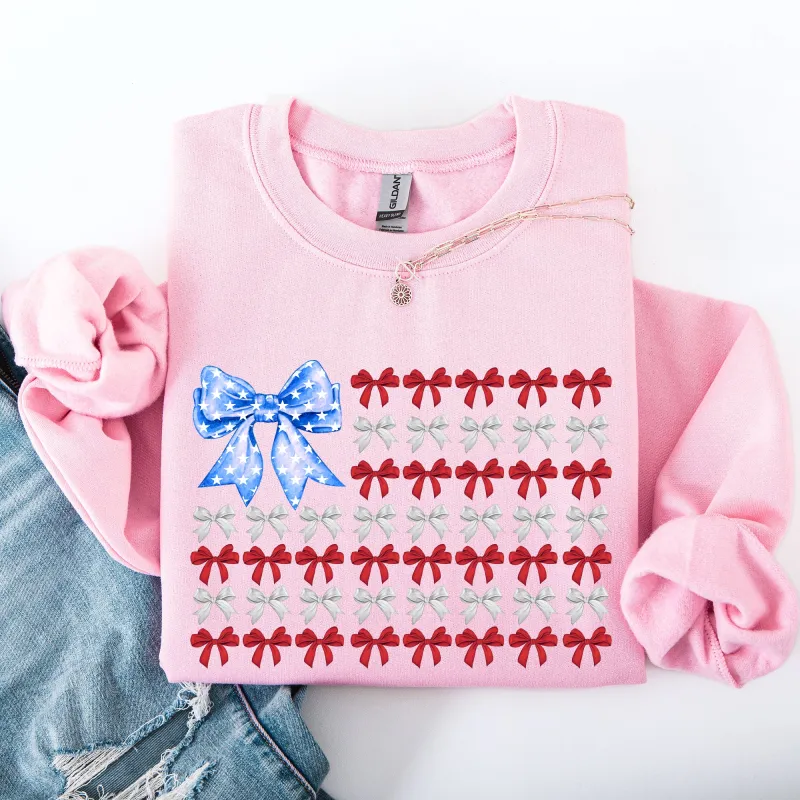 Patriotic Bows, Flag, USA, Coquette, Ribbons, America, 4th of July Sweatshirt sold by Refinery Number One