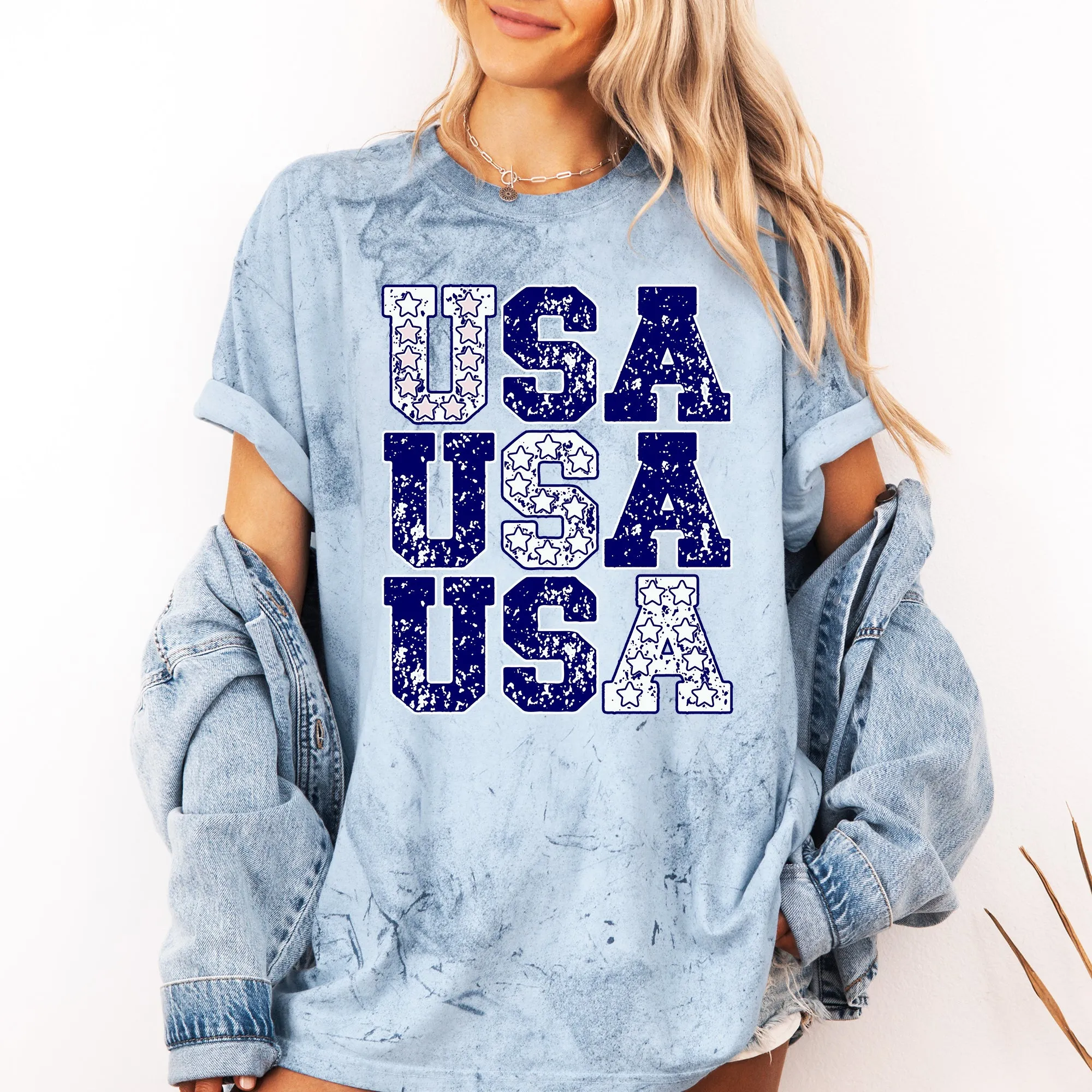USA, Retro Patriotic, America, Stars, Blue, 4th of July, Color Blast Tshirt Comfort Colors T-Shirt sold by Refinery Number One