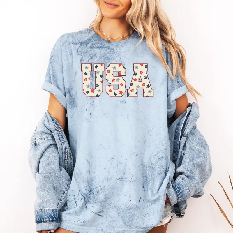 USA Flowers, Minimalist, Patriotic, America, 4th of July, Color Blast Tshirt Comfort Colors T-Shirt sold by Refinery Number One