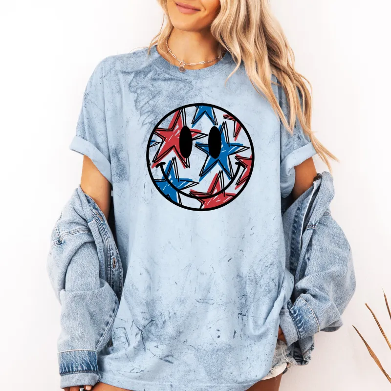 Retro Smiley, Patriotic, USA, America, 4th of July, Color Blast Tshirt Comfort Colors T-Shirt sold by Refinery Number One