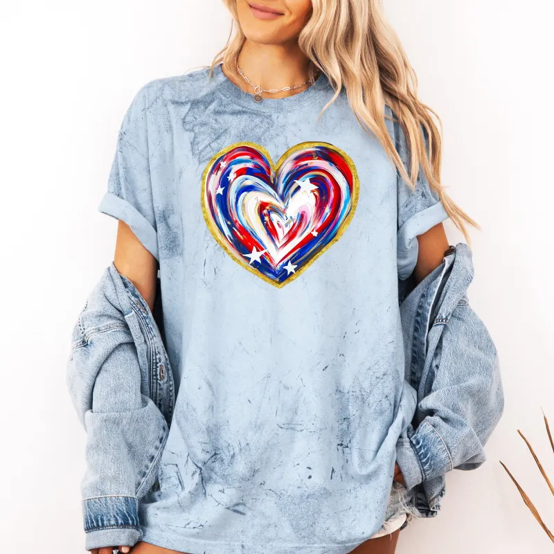 Painted Patriotic Heart, America, USA, Stars, 4th of July, Color Blast Tshirt Comfort Colors T-Shirt sold by Refinery Number One